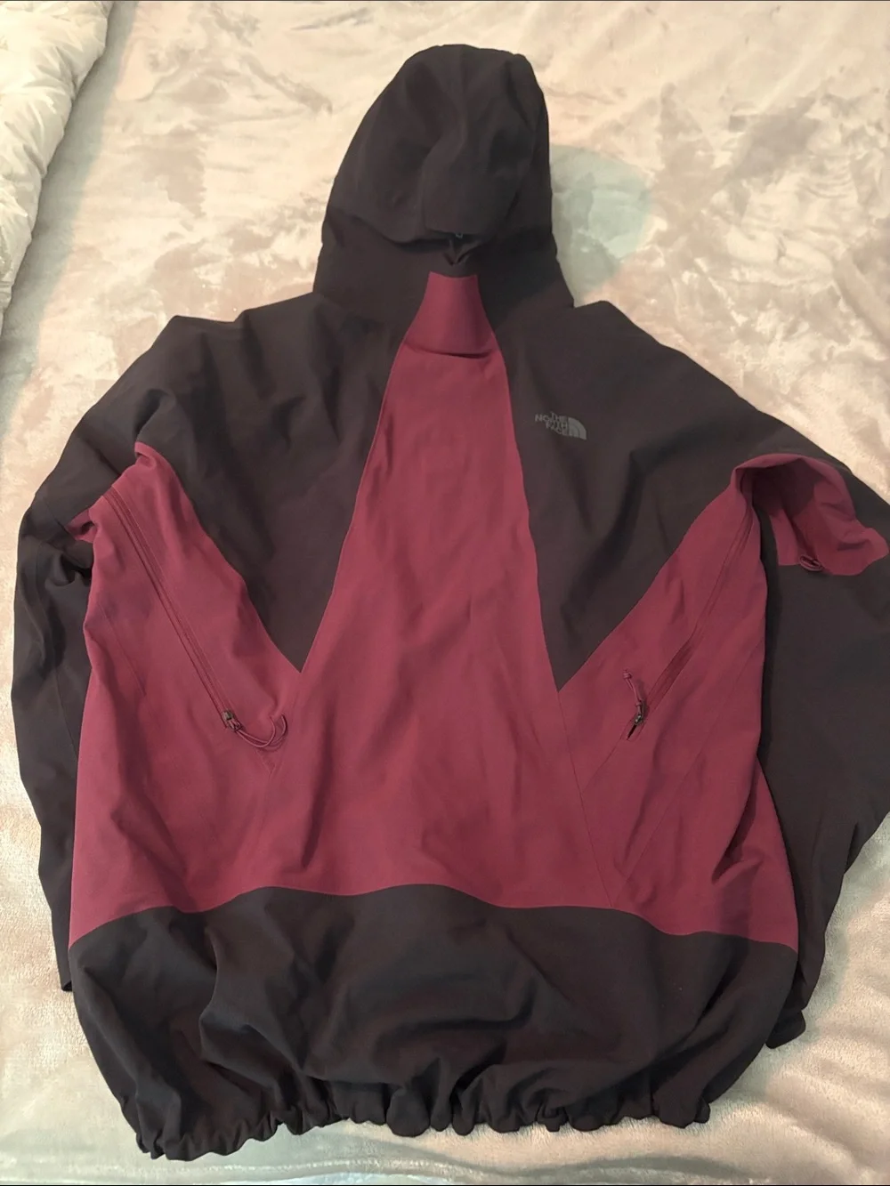 North Face Men's Hooded Softshell Jacket in Burgundy and Black